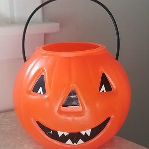 Vintage Halloween Pail Sticker Faced Pumpkin Candy Pail Come Play Products